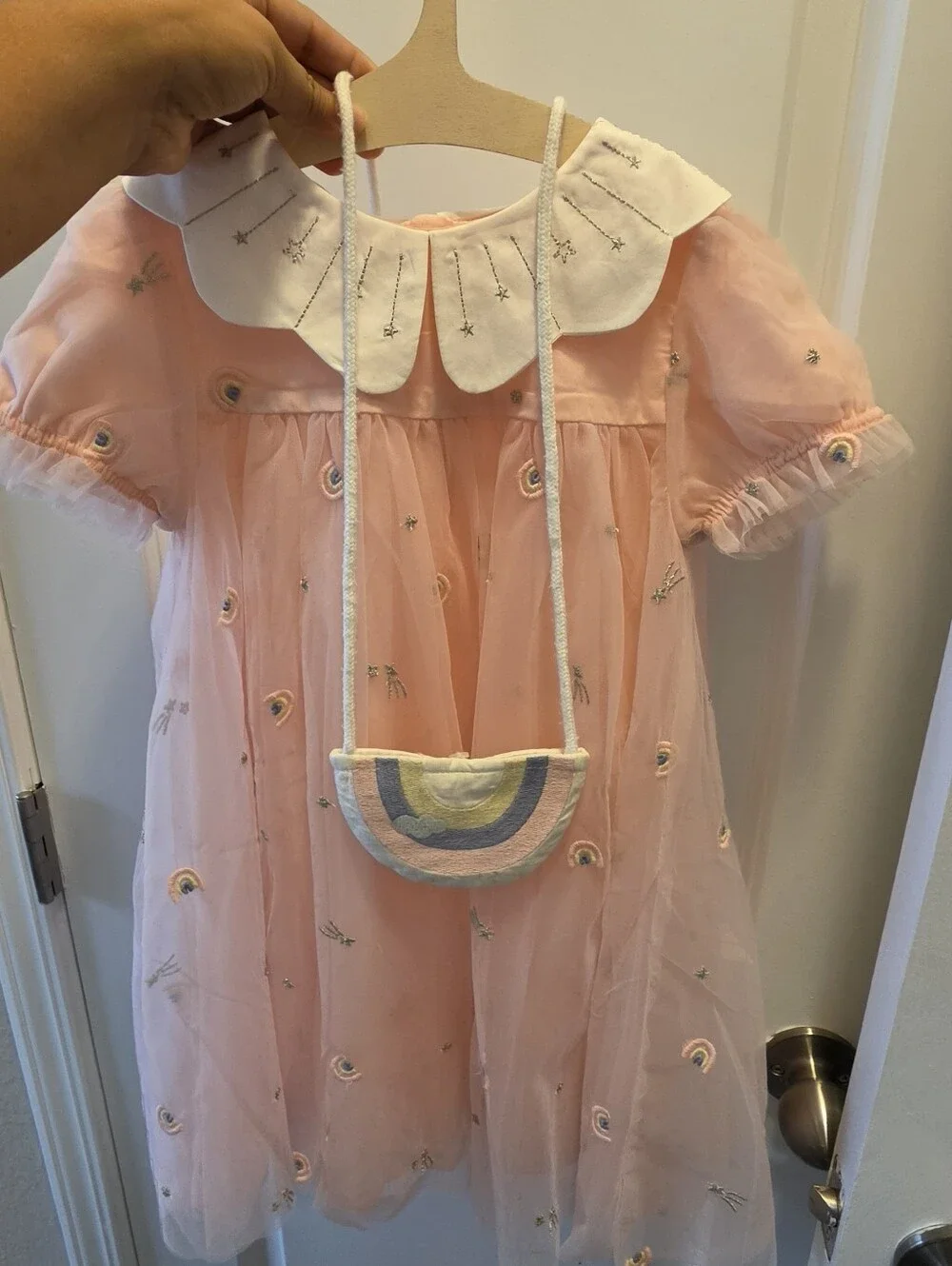 Girls Pink Rainbow Embroidered Tulle Dress